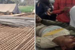 बलिया में निर्माणाधीन पुल का गिरा स्ट्रक्चर, चार मजदूर घायल